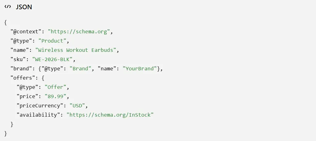 Product schema JSON markup example