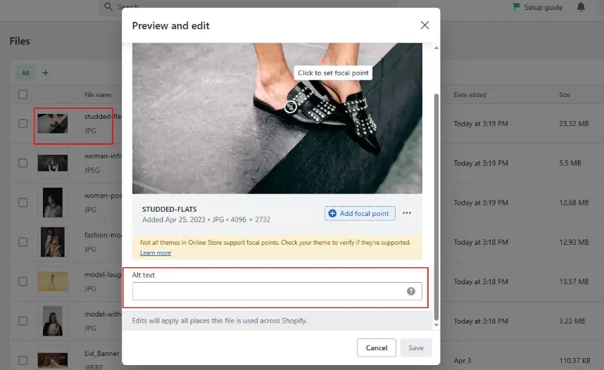 Shopify image alt text settings