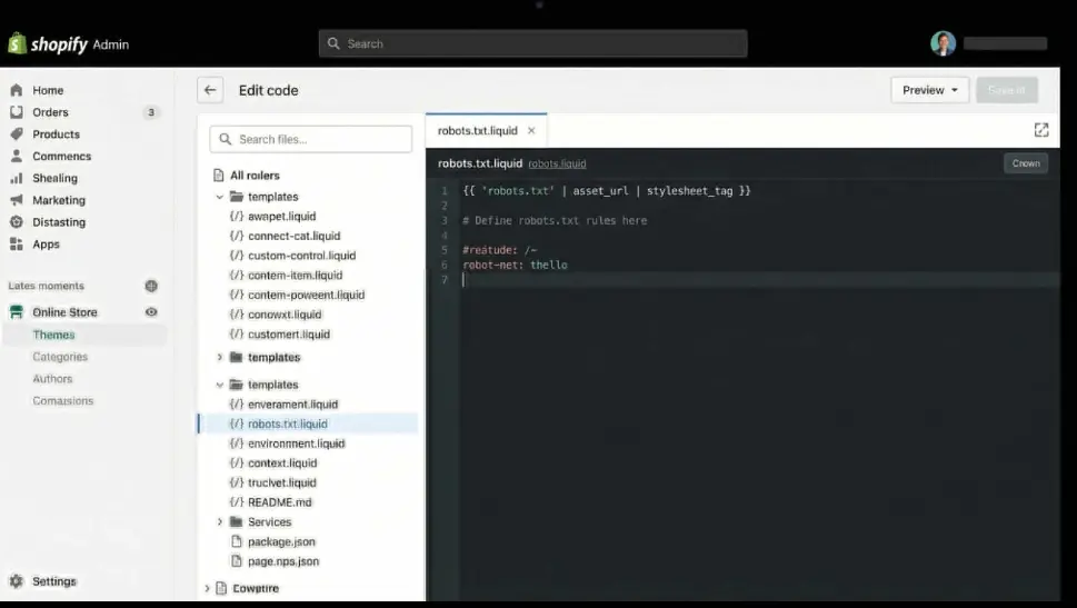 Shopify robots.txt code settings