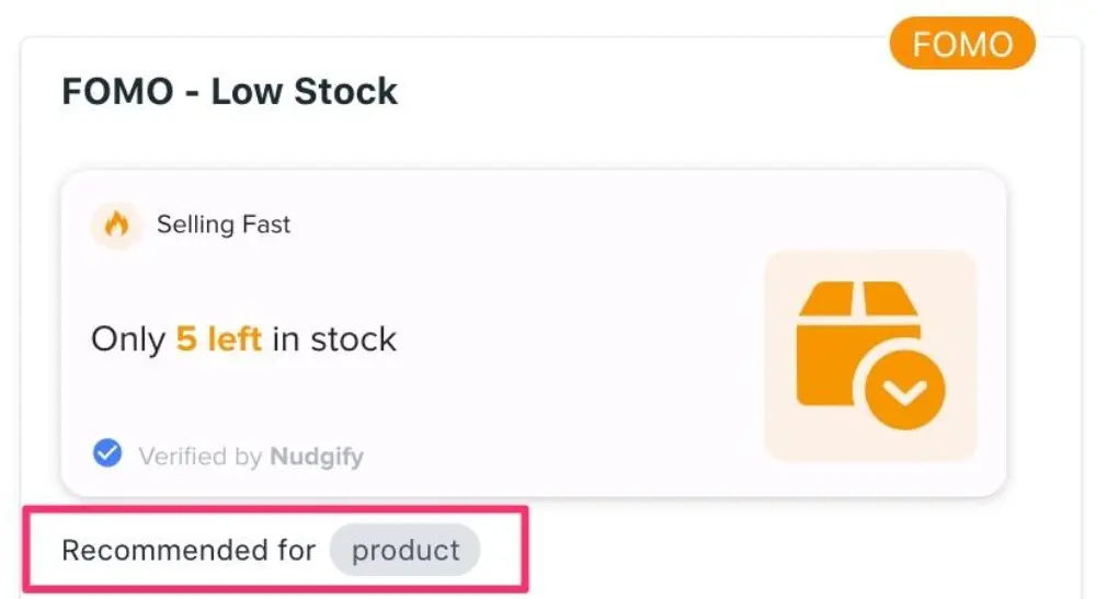 FOMO low stock product notification
