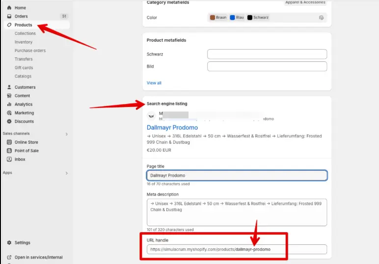 Shopify product SEO settings