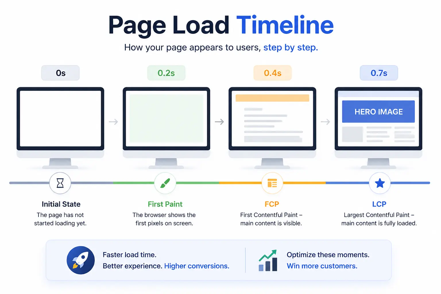 Page load timeline for FCP and LCP