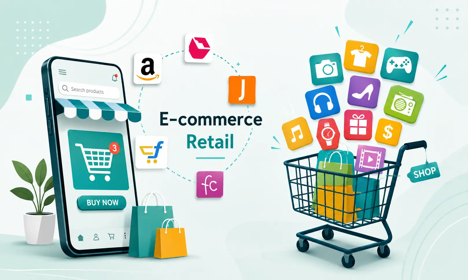 E-commerce retail platforms with mobile shopping and cart