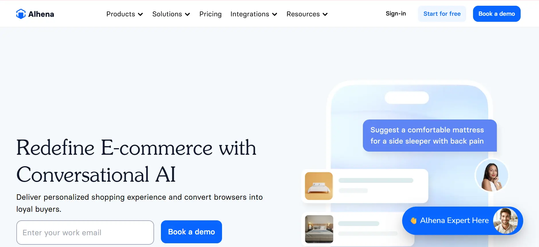 Alhena conversational AI ecommerce website