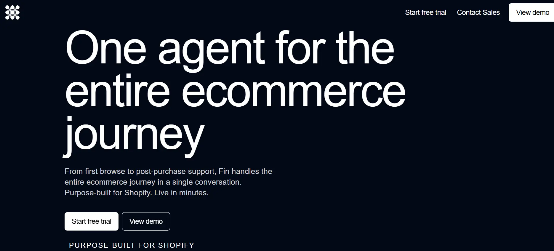 Fin AI ecommerce agent website homepage