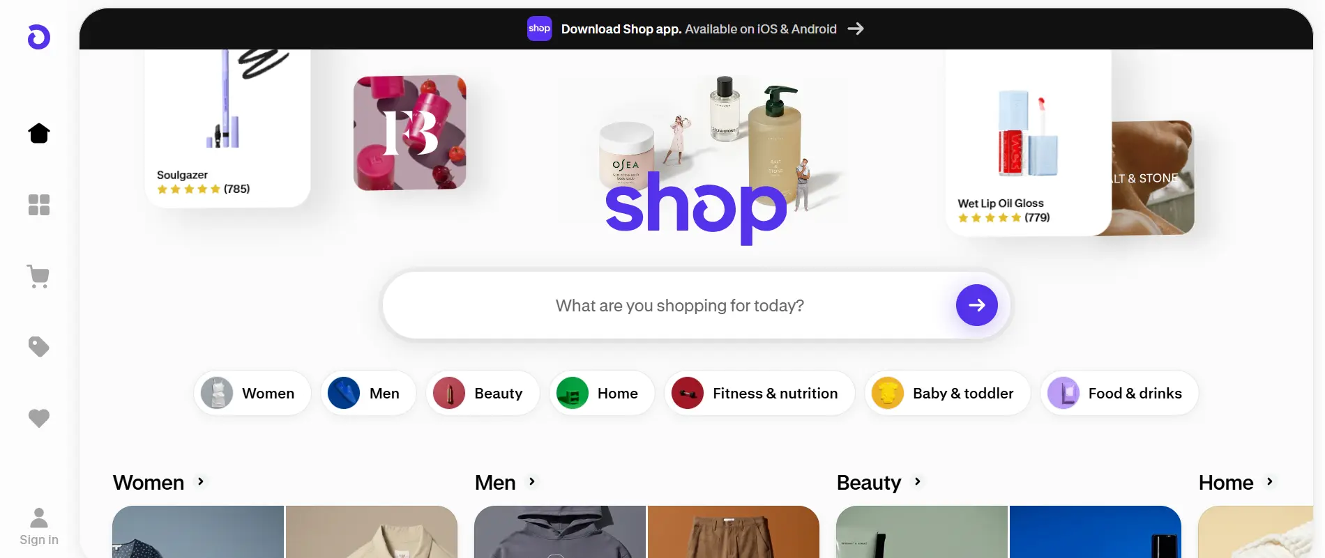 Shop app AI shopping platform homepage
