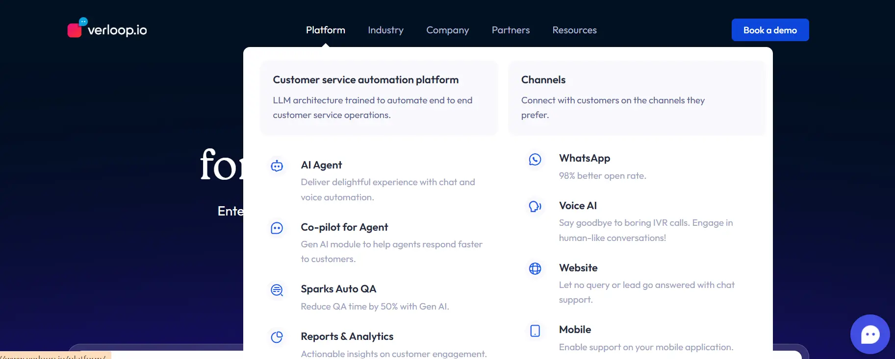 Verloop AI customer support platform homepage