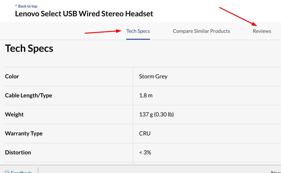 Lenovo Select USB Wired Stereo Headset specification 