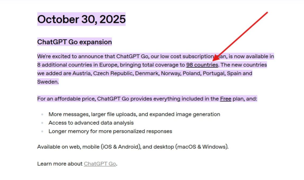 ChatGPT Go Official Announcement
