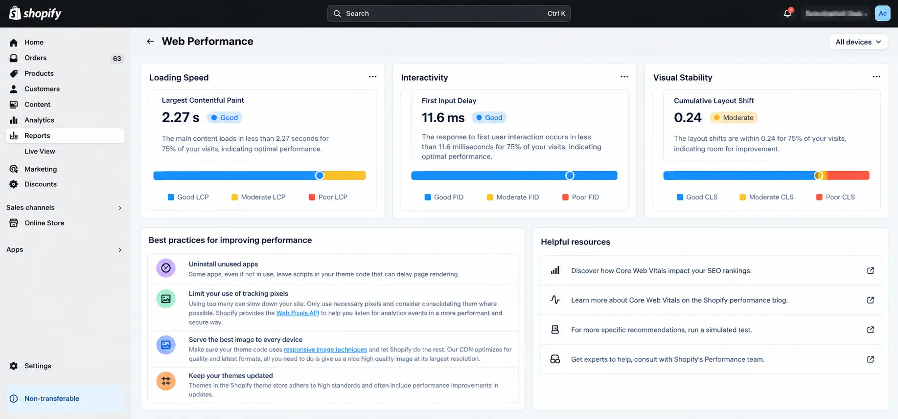 Shopify web performance and Core Web Vitals