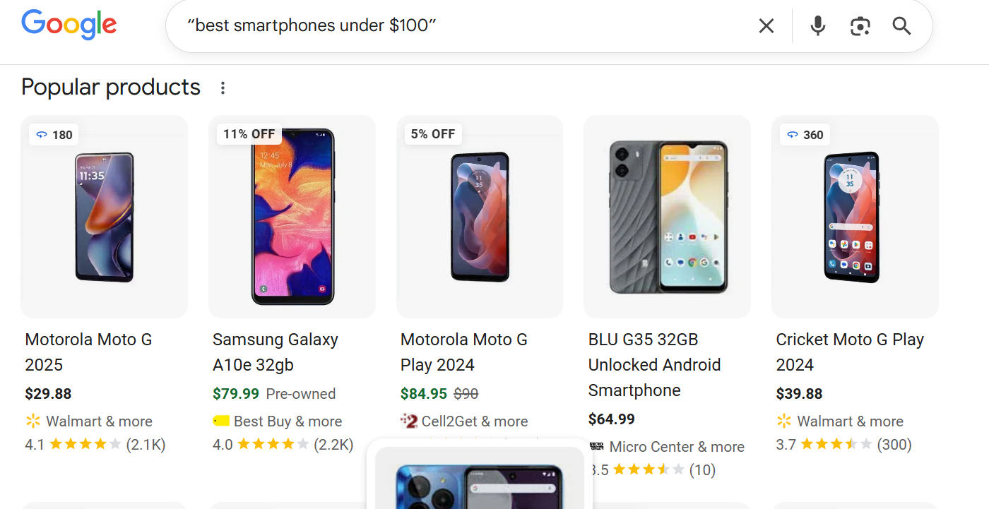 product serarch on google