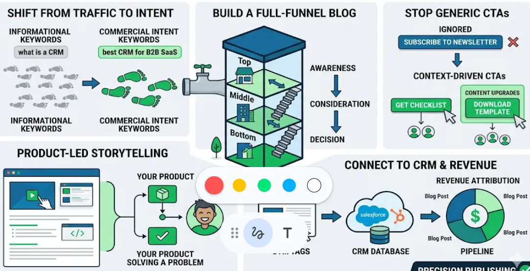 Full-funnel content marketing process from awareness to conversion