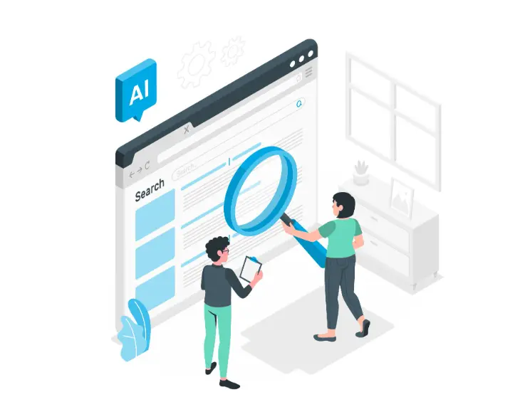Illustration of AI-powered search optimization and content analysis.