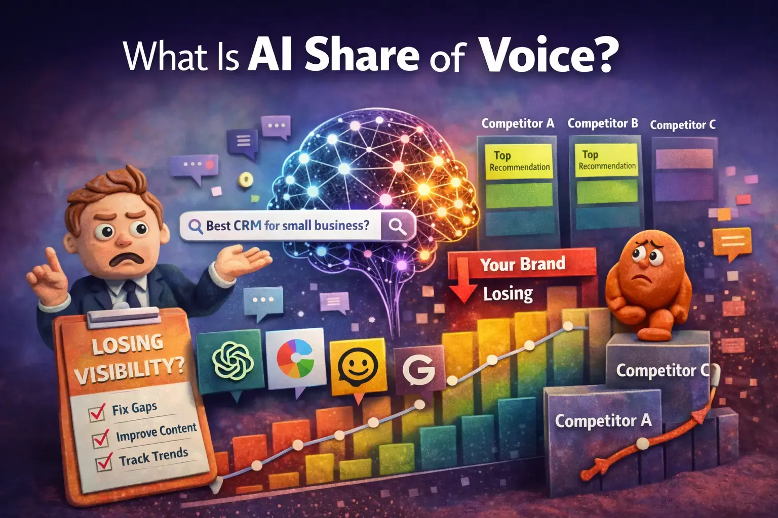Illustration comparing AI search visibility across brands