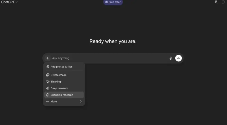 ChatGPT Shopping Research feature