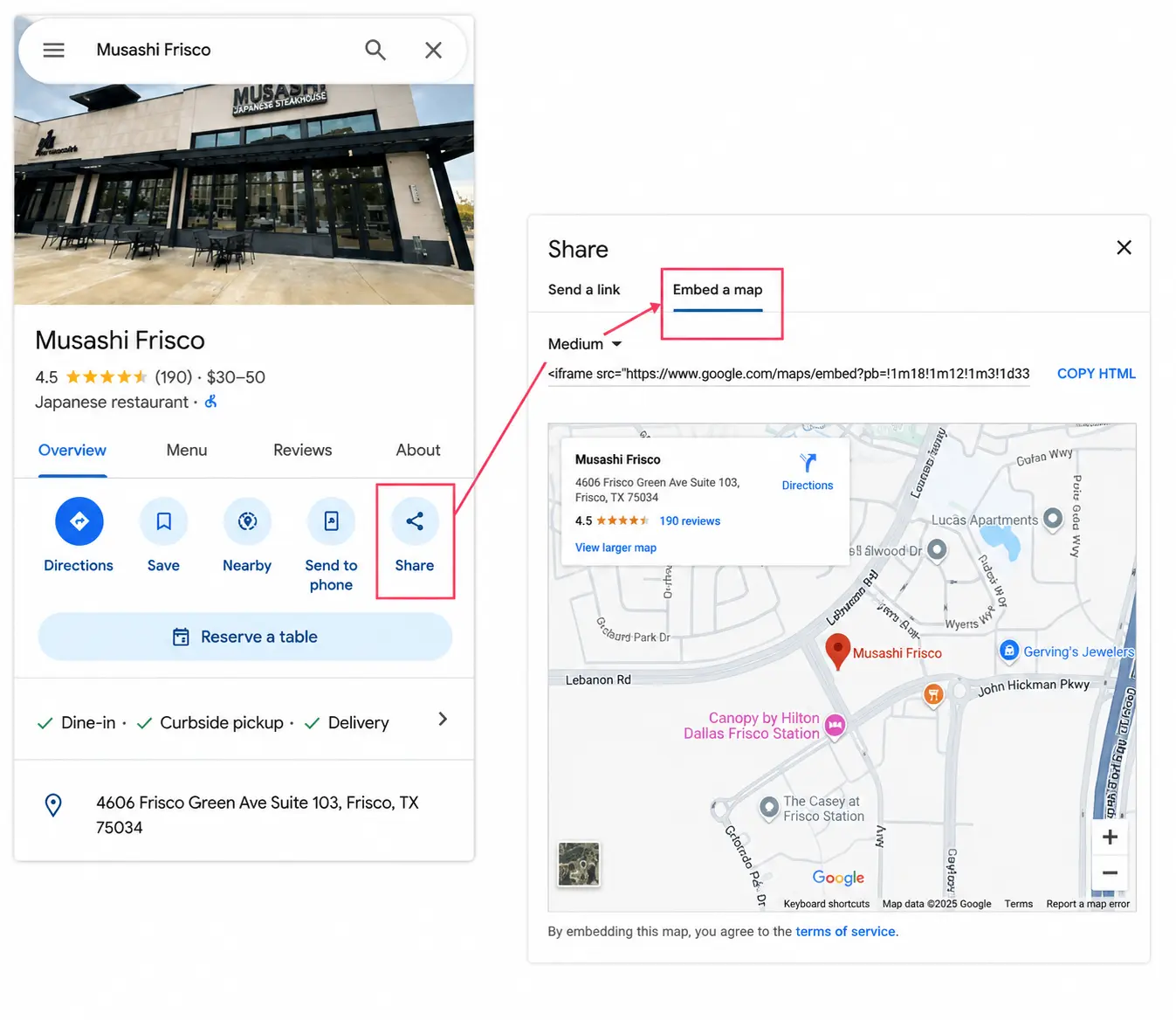 Embedding a Google Maps business location on a website