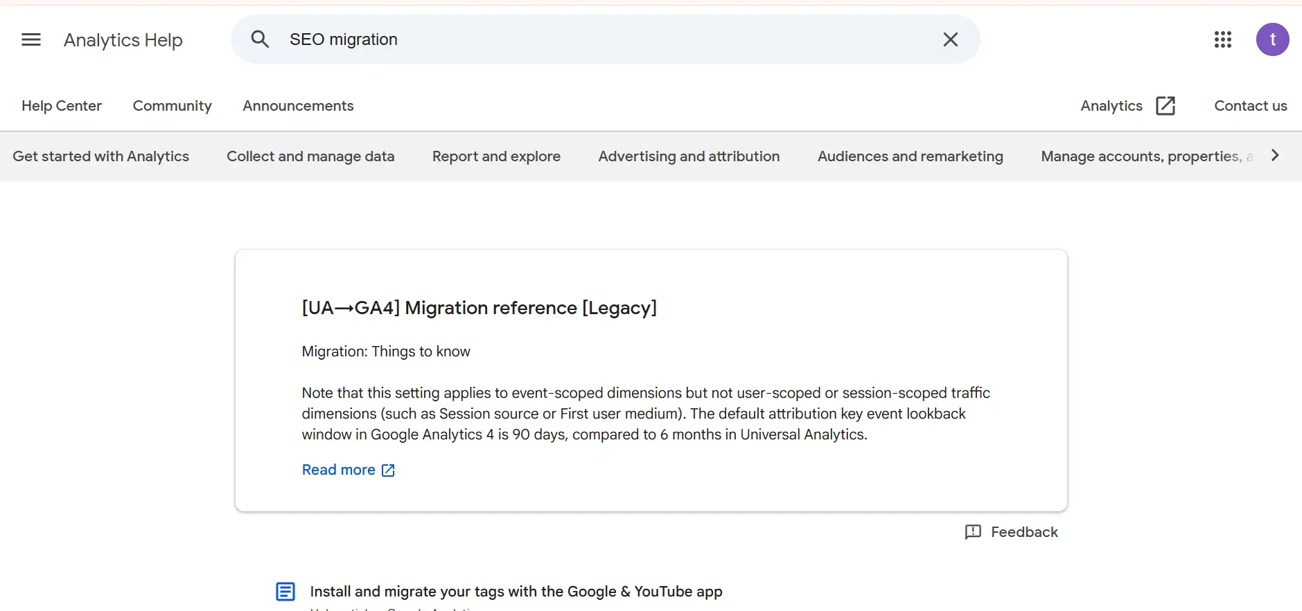 GA4 migration documentation