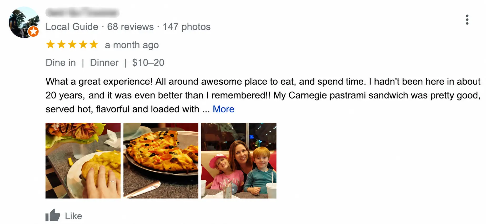Customer review with photos on a Google Business Profile listing