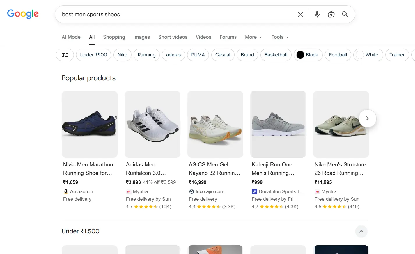Google Shopping product results