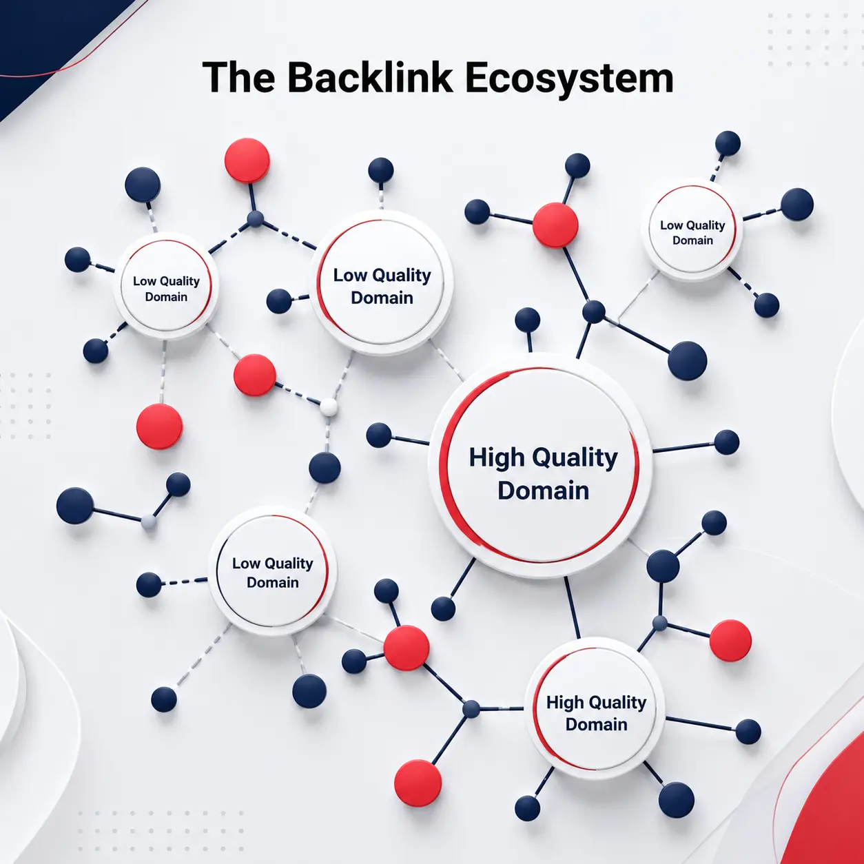 Diagram showing high-quality and low-quality backlink relationships.
