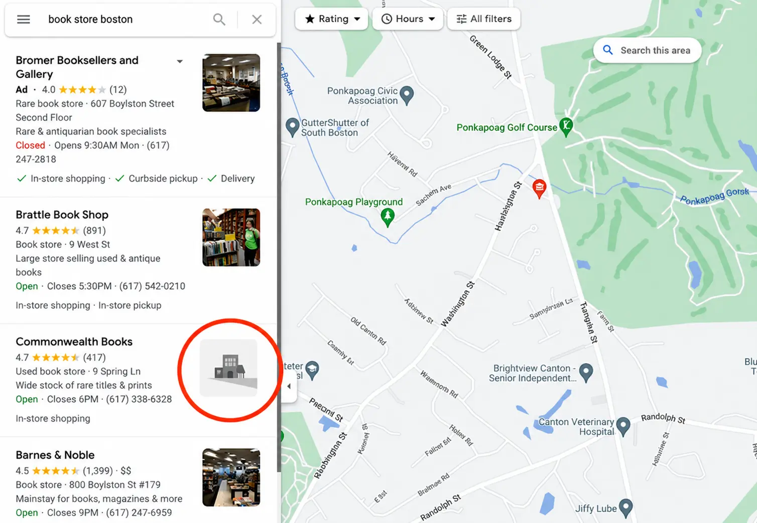 Google Maps business listing displaying a missing profile photo