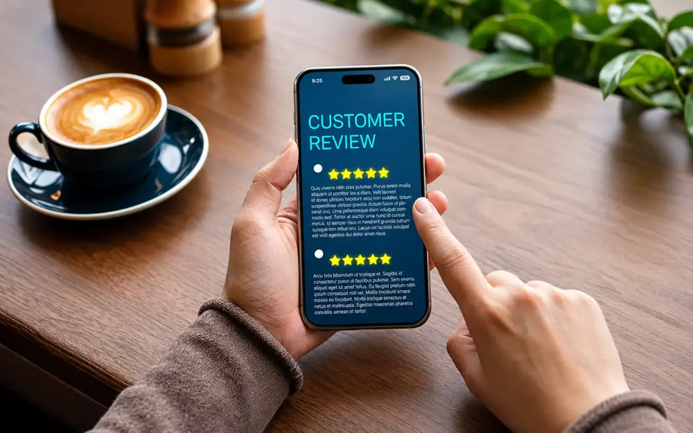 Customer reading Google business reviews on mobile