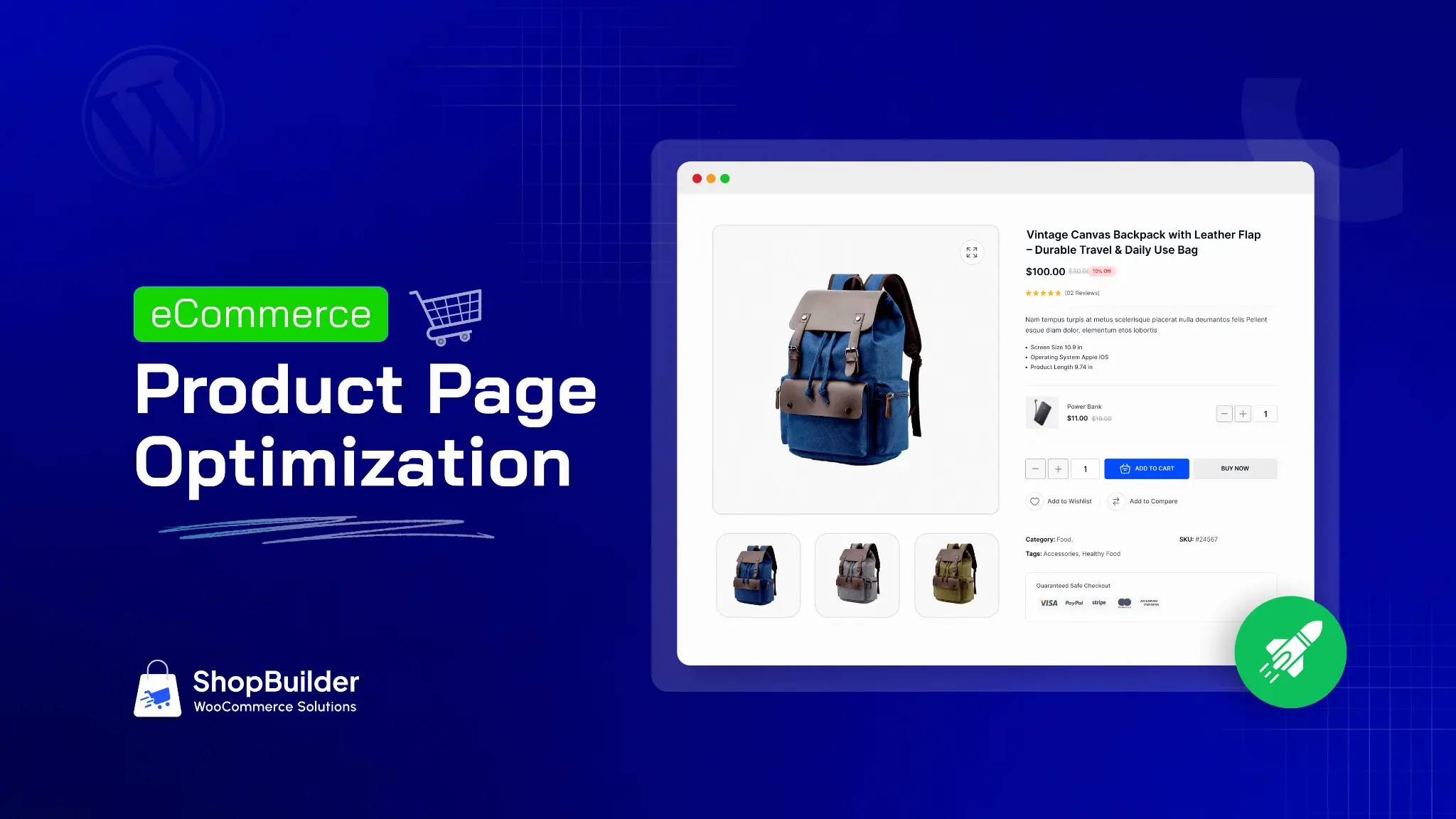 Optimized eCommerce product page with product images and purchase options