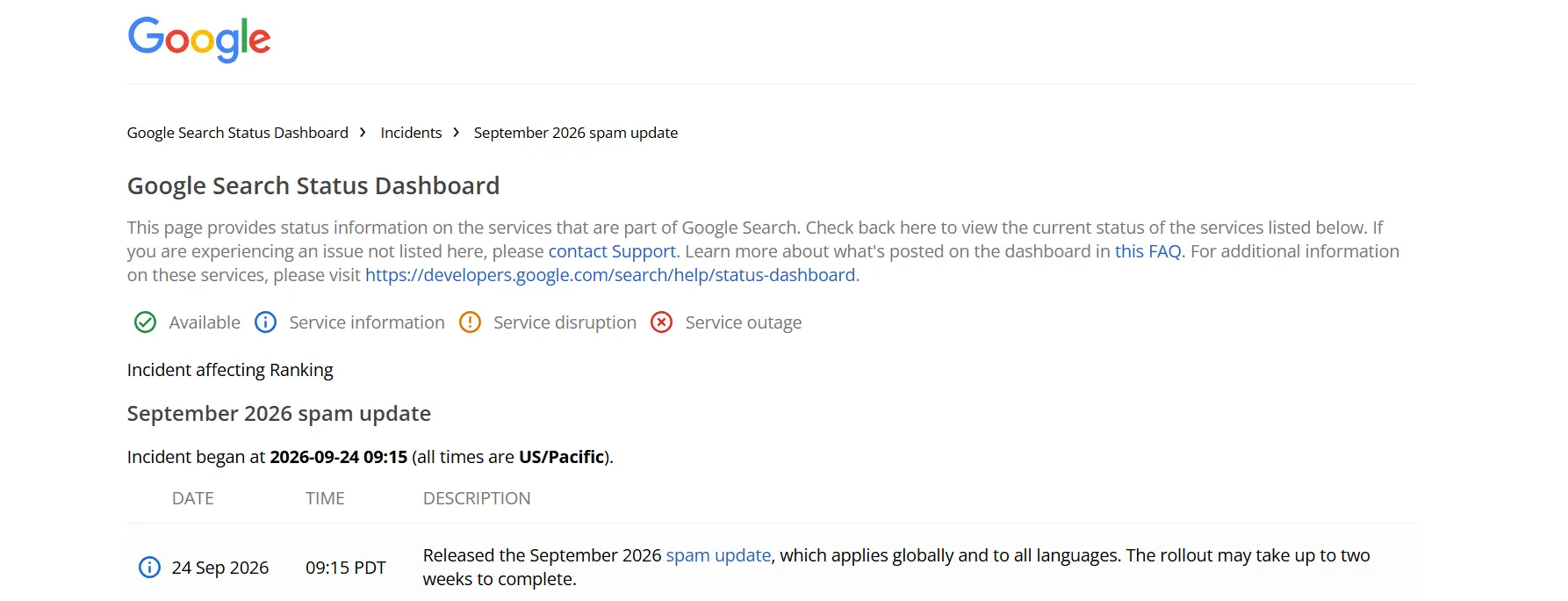 Google September 2026 spam update dashboard